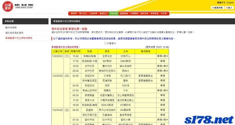 場中投注時間表