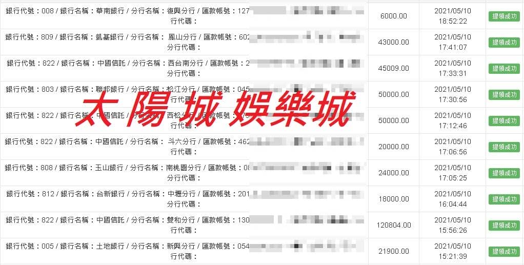 太陽城娛樂城玩家點數托售銀行出金表